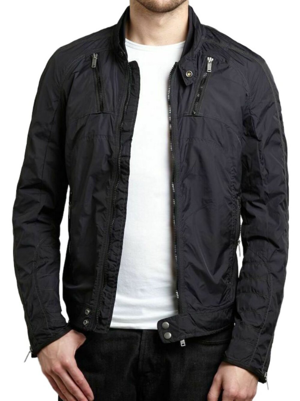DIESEL Jurlo Biker Moto Café Racer Windbreaker Jacket BLACK Mens XXXL 56 XXL 46